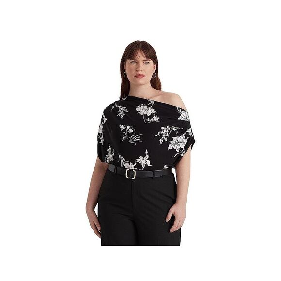 Lauren Ralph Lauren Women's Top Plus Sz Top 1X Floral Jersey Tee White Black - Picture 4 of 7